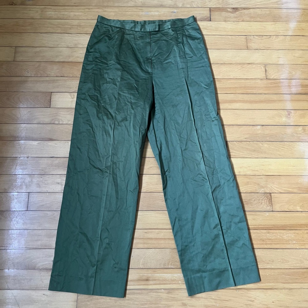 Lafayette 148 New York Olive Green Wide Leg High Rise Trousers Pants Size 12
